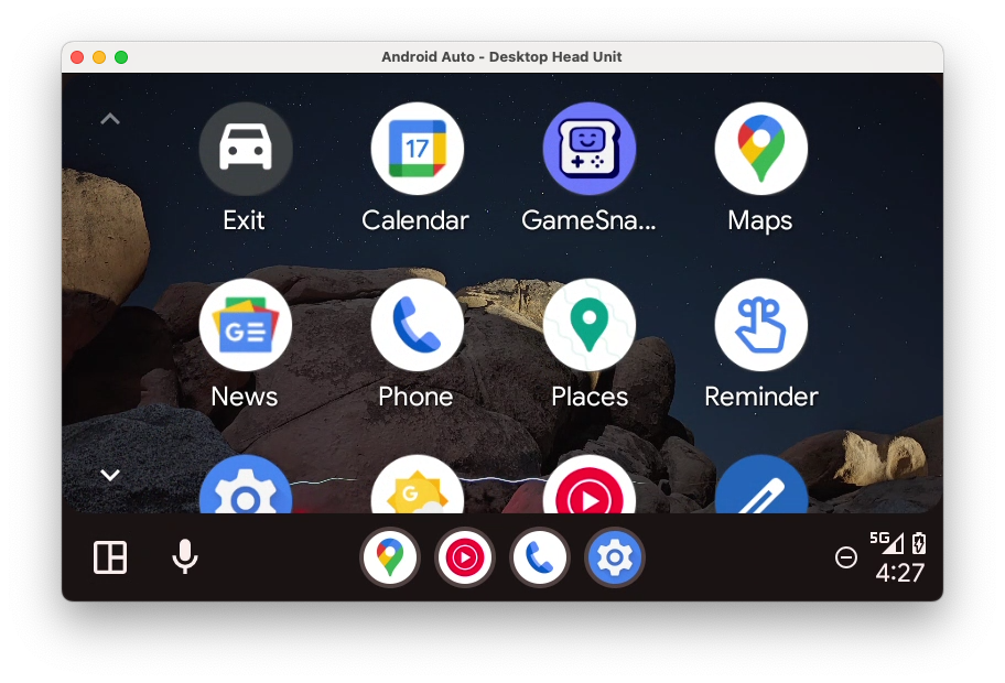 The Android Auto launcher showing the app grid, including the Places app.