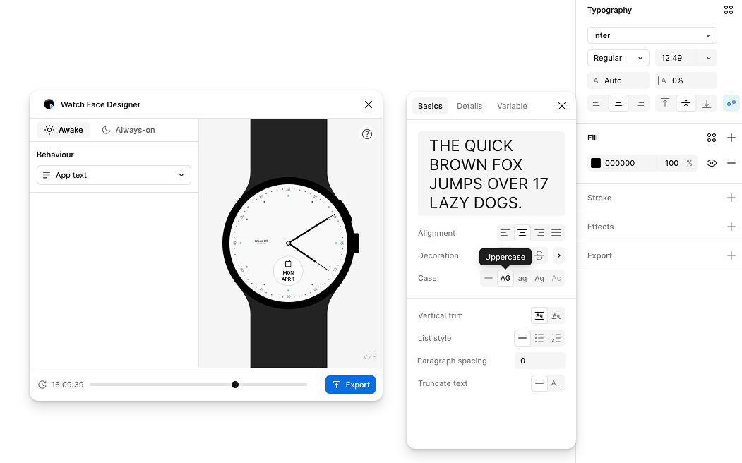 'Case' appears near the middle. 'Uppercase' is the second
    option from left